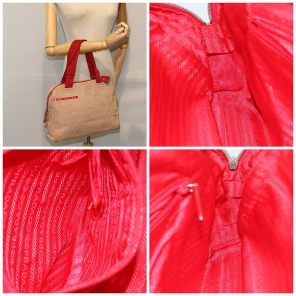 PRADA Sports Tote Bag Canvas Red Beige - Picture 16 of 16